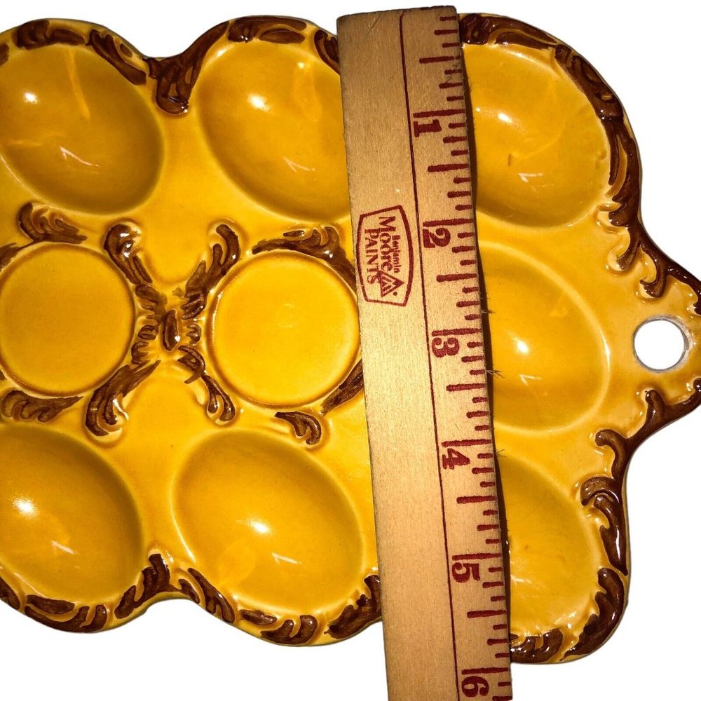 Vintage MCM Deviled Egg Serving Platter Harvest Gold JAPAN Ceramic Hang Plate - Picture 6 of 9